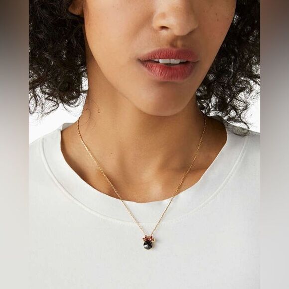 NWT Disney X Kate Spade New York Minnie Pendant Necklace in Black Jewel - Picture 2 of 6